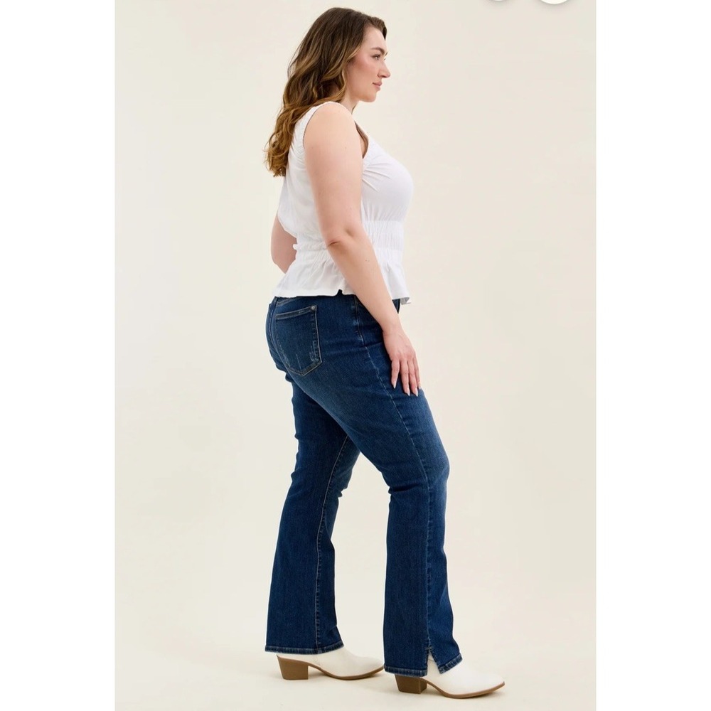 Judy Blue Hi-Rise Slim Boot Cut Jeans 14W Daisy Split Hem Classic Western Denim